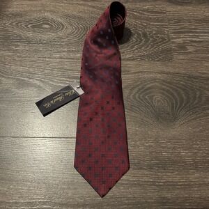 CHAS REED MENS TIE Navy Red Navy Geometric Pattern 100% Silk 4 X 57 NWT